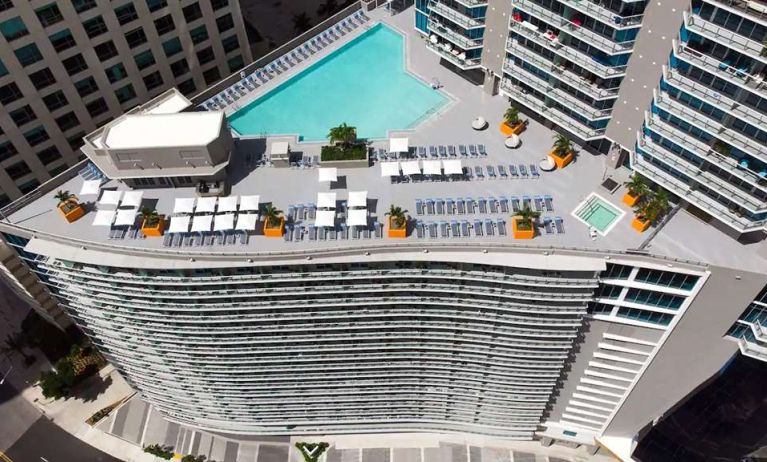 Aerial view of the outdoor pool area at Hyatt Centric Brickell Miami.