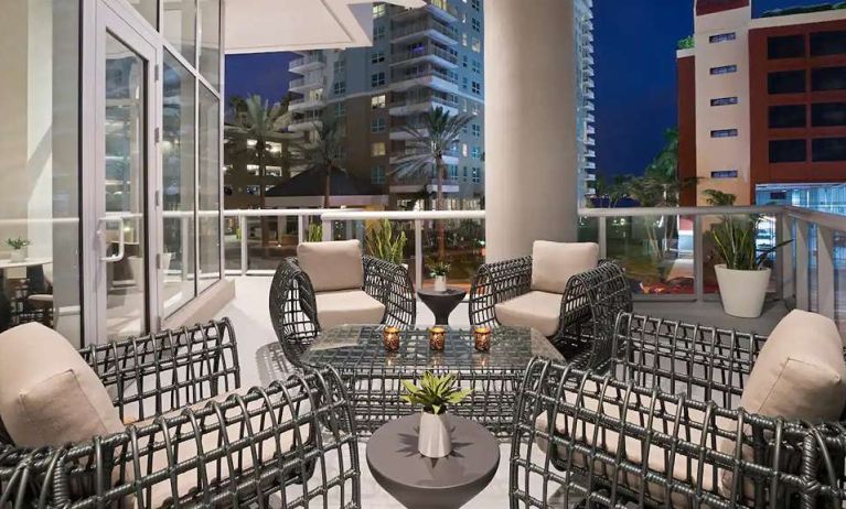 Outdoor patio perfect as workspace at Hyatt Centric Brickell Miami.