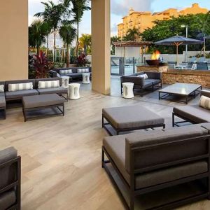 Outdoor patio perfect as workspace at Hyatt Place Miami Airport East.