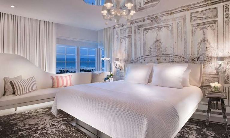 Elegant hotel room with sofa at SLS South Beach.