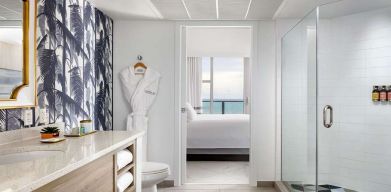 Guest bahroom at Cadillac Hotel & Beach Club, Autograph Collection.