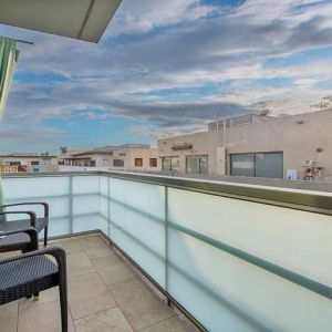 Hotel room balcony at Shade Hotel Manhattan Beach.