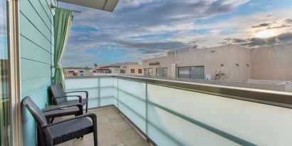 Hotel room balcony at Shade Hotel Manhattan Beach.