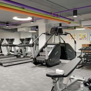 Fitness center with weights at Le Parc.