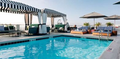 Pool area with lounges at Le Montrose.