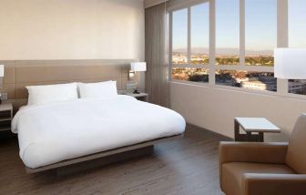 Queen bedroom with view at AC Hotel By Marriott Beverly Hills.