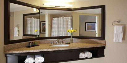 Guest bathroom at Embassy Suites By Hilton LAX Airport North.