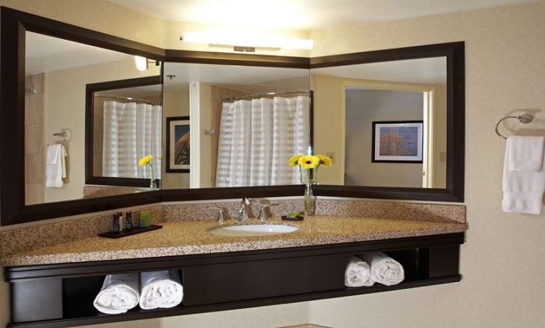 Guest bathroom at Embassy Suites By Hilton LAX Airport North.