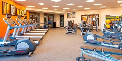 Fitness center with treadmills at Residence Inn By Marriott LAX Airport.