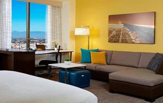 Living room perfect as workspace at Residence Inn By Marriott LAX Airport.