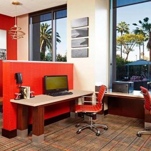 Business center with computers and printer at Residence Inn By Marriott LAX Airport.