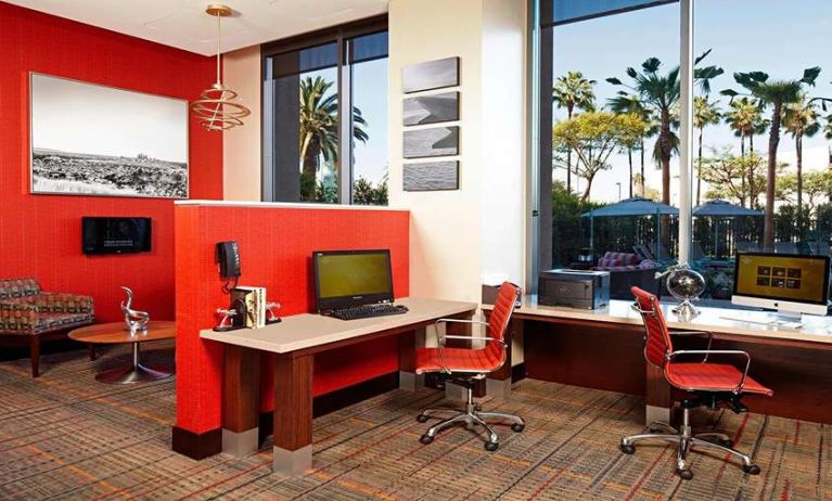 Business center with computers and printer at Residence Inn By Marriott LAX Airport.