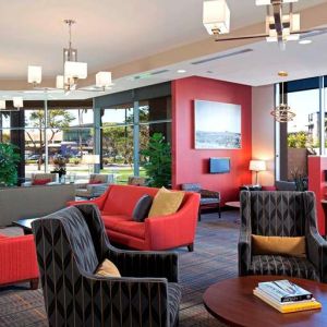 Lobby workspace at Residence Inn By Marriott LAX Airport.