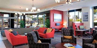 Lobby workspace at Residence Inn By Marriott LAX Airport.