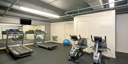 Fitness center at Ramada Los Angeles Downtown West.