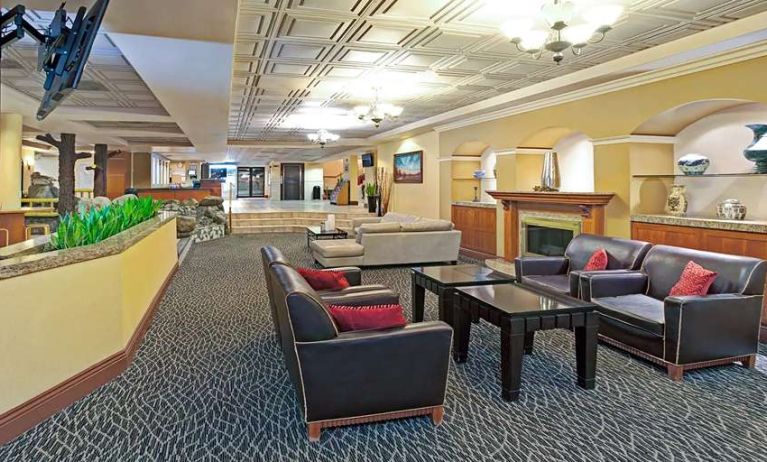 Lobby workspace at Ramada Los Angeles Downtown West.