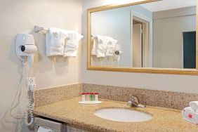 Guest bathroom at Ramada Los Angeles Downtown West.