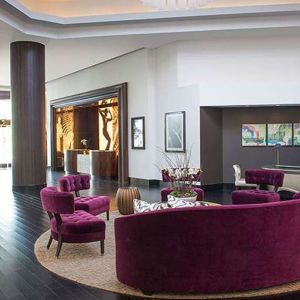 Elegant lobby workspace at Avenue Of The Arts Hotel.