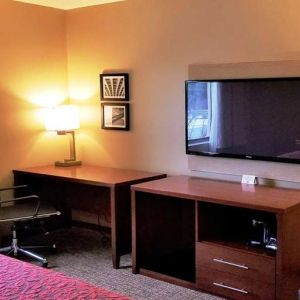 Working station in a hotel room at Days Inn Brooklyn Marine Park.