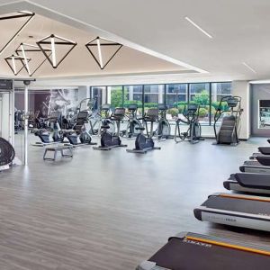 Fully equipped fitness center at Atlanta Marriott Northwest At Galleria.