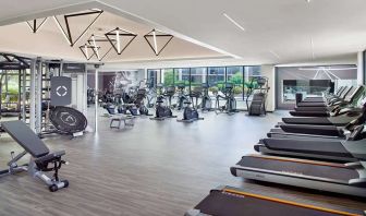 Fully equipped fitness center at Atlanta Marriott Northwest At Galleria.