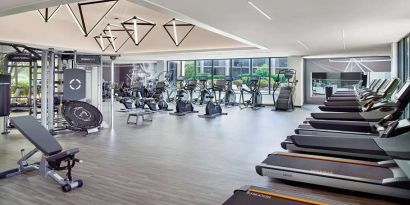 Fully equipped fitness center at Atlanta Marriott Northwest At Galleria.