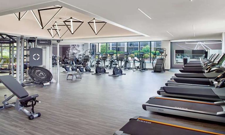 Fully equipped fitness center at Atlanta Marriott Northwest At Galleria.