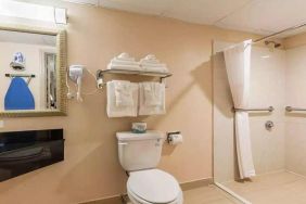 Clean and spacious guest bathroom with shower at Quality Inn Pasadena.