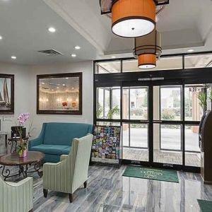 Comfortable lobby area with business center at Quality Inn Pasadena.