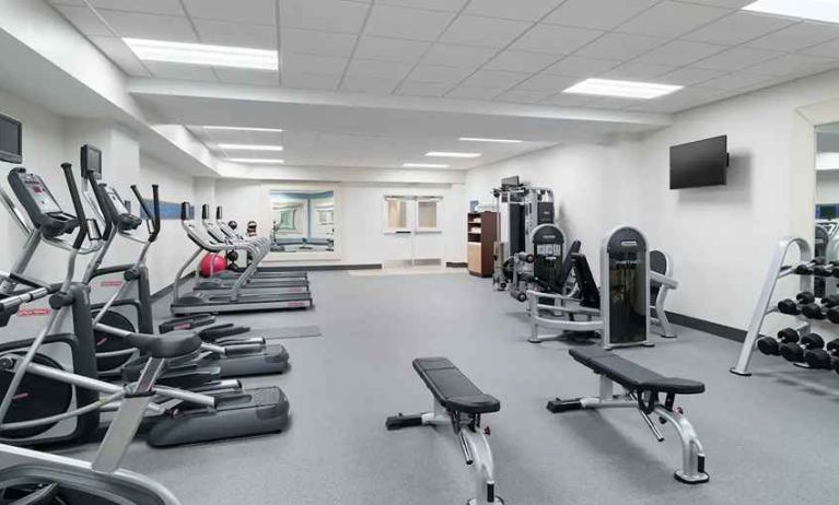 well equppied fitness center with weights and exercise equipment at Hampton Inn Philadelphia Center City-Convention Center.