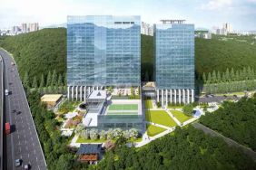 View of the hotel building at the DoubleTree by Hilton Seoul Pangyo.