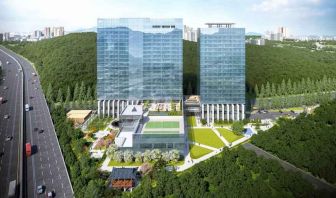 View of the hotel building at the DoubleTree by Hilton Seoul Pangyo.