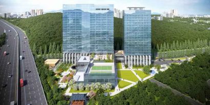 View of the hotel building at the DoubleTree by Hilton Seoul Pangyo.