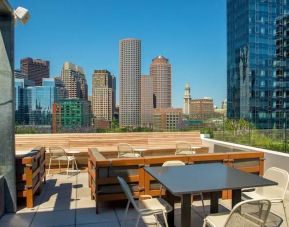 Rooftop lounge and coworking space at Yotel Boston.