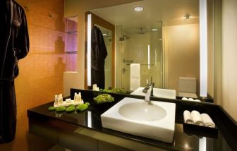 Private guest bathroom with shower at Hard Rock Hotel San Diego.