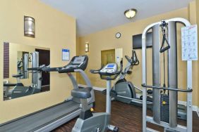 The hotel’s fitness center has an assortment of exercise equipment for guests to use.