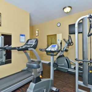 The hotel’s fitness center has an assortment of exercise equipment for guests to use.