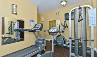 The hotel’s fitness center has an assortment of exercise equipment for guests to use.