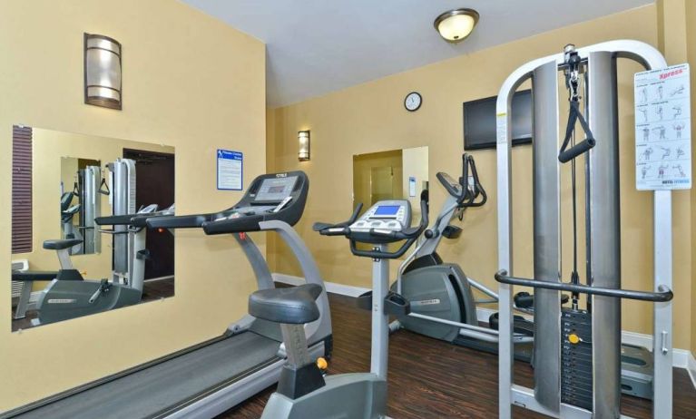 The hotel’s fitness center has an assortment of exercise equipment for guests to use.