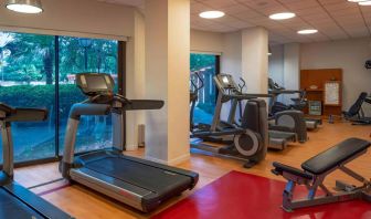 The hotel’s fitness center provides an array of exercise machines for guests.