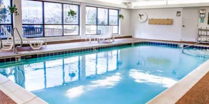 The hotel’s indoor pool has plenty of natural light and convenient loungers.