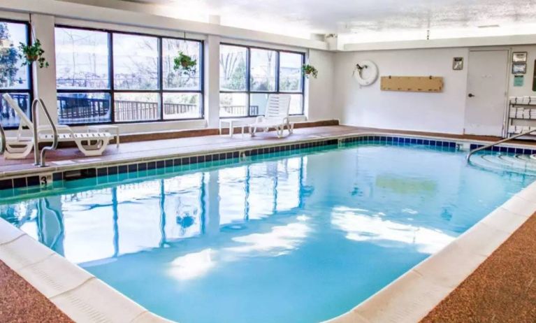 The hotel’s indoor pool has plenty of natural light and convenient loungers.