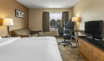 A guest room in the Comfort Inn Regina, with double bed, sofa, and widescreen television.