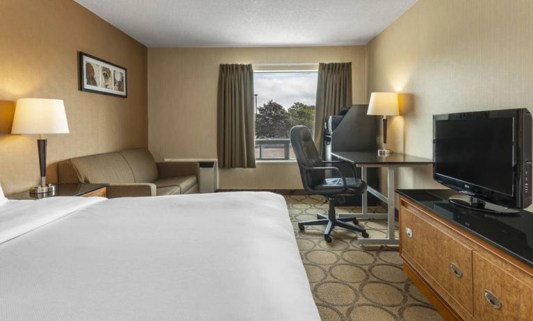 A guest room in the Comfort Inn Regina, with double bed, sofa, and widescreen television.