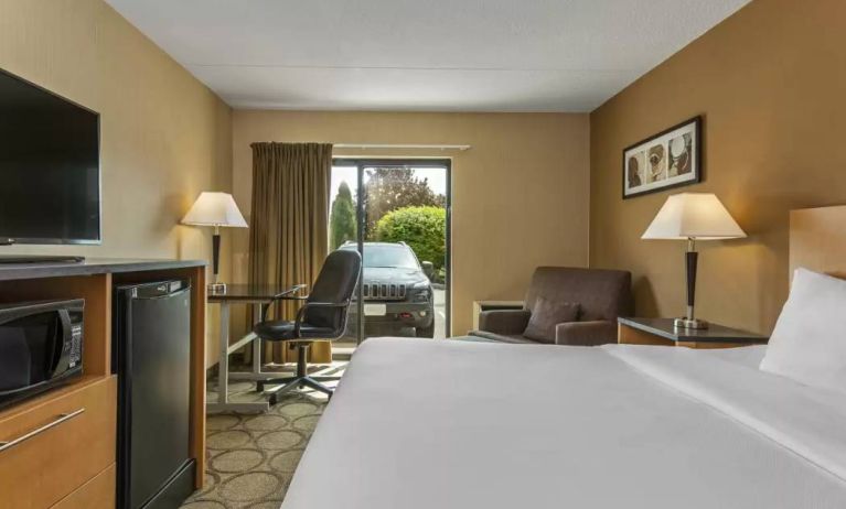 Guest room in Comfort Inn Edmonton West, with double bed and large window.