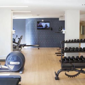 Weights and exercise machines can be used in the hotel’s fitness center.