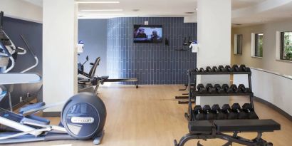 Weights and exercise machines can be used in the hotel’s fitness center.