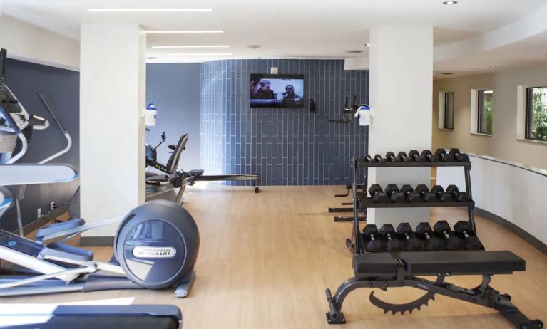 Weights and exercise machines can be used in the hotel’s fitness center.