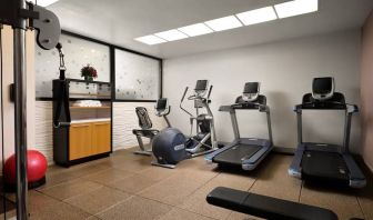 The hotel’s fitness center, equipped with a range of exercise machines.