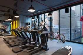 Assorted exercise machines can be used in the hotel’s fitness center.